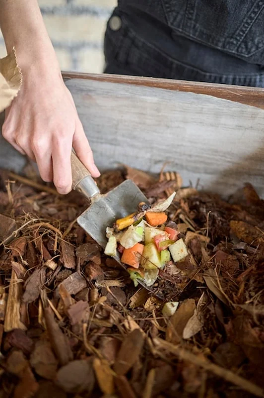 Odpady organiczne i suszone liście w procesie kompostowania