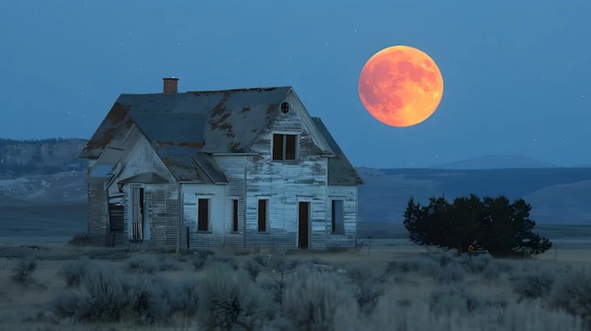 Pełnia księżyca na opuszczonym kościele w cieniach