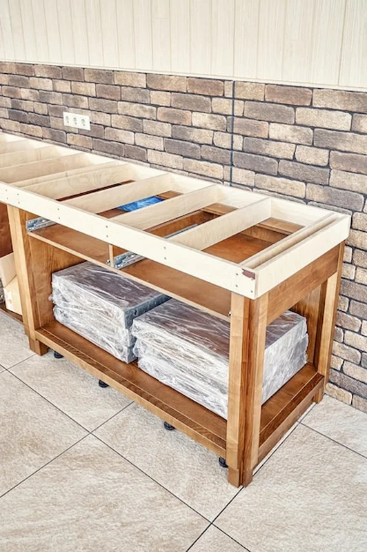 Drewniane skrzynie mebli kuchennych ze sklejki i jesionu z ramą ze sklejki