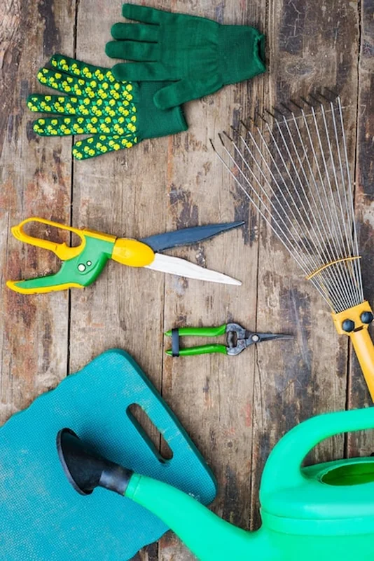 Narzędzia ogrodnicze na drewnianym stole